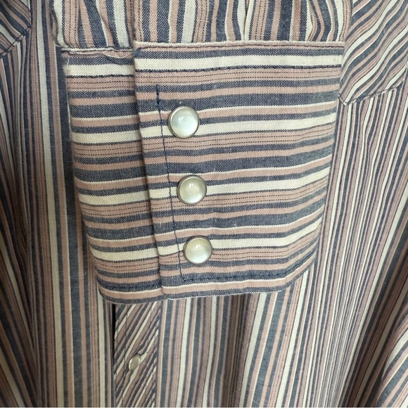 VINTAGE! Wrangler Men's 2XL Western Pearl Snap Brown Striped Shirt Multicolor - Picture 8 of 9
